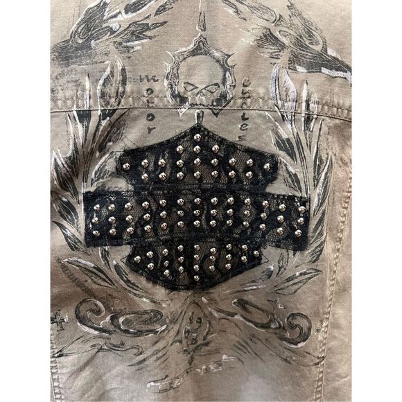 Harley Davidson woman’s 2xl military faded green button up motorcycle shirt - Picture 5 of 7